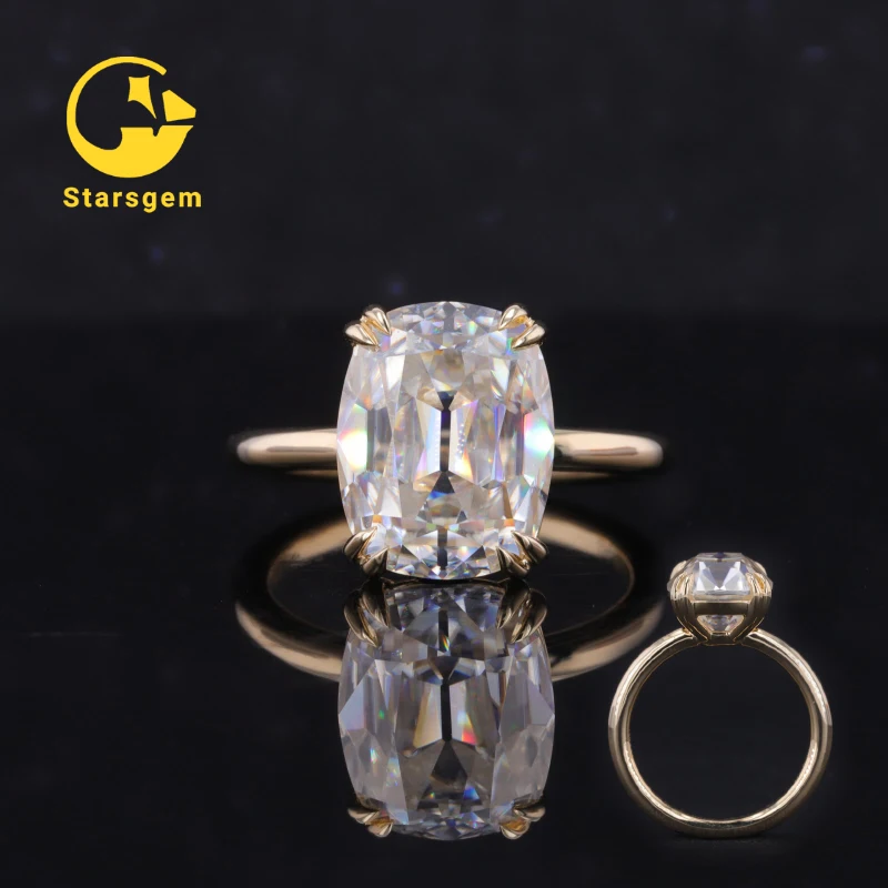 

Starsgem 10k 14k 18k 5ct old mine cut moissanite D white VS VVS yellow gold OEC Moissanite gemstone Engagement Ring