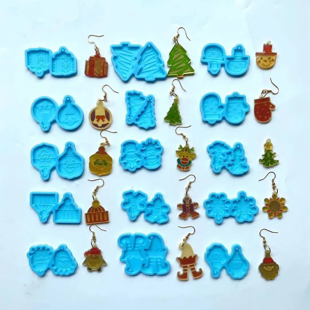 

0271 DIY Christmas series various earrings earrings combination crystal epoxy pendant resin silicone mold, Blue