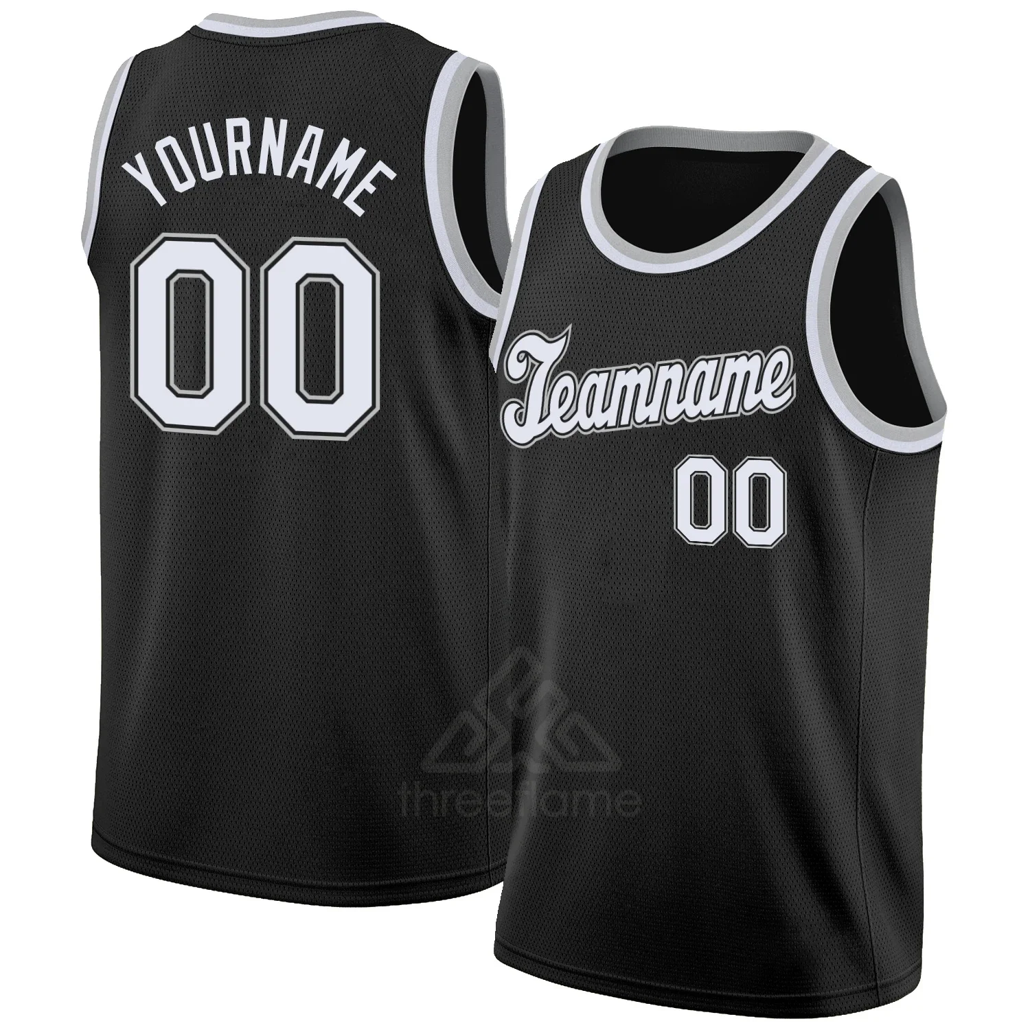 

Custom Black White Gray Round Neck Rib-Knit STITCHED Embroidery Basketball Jersey