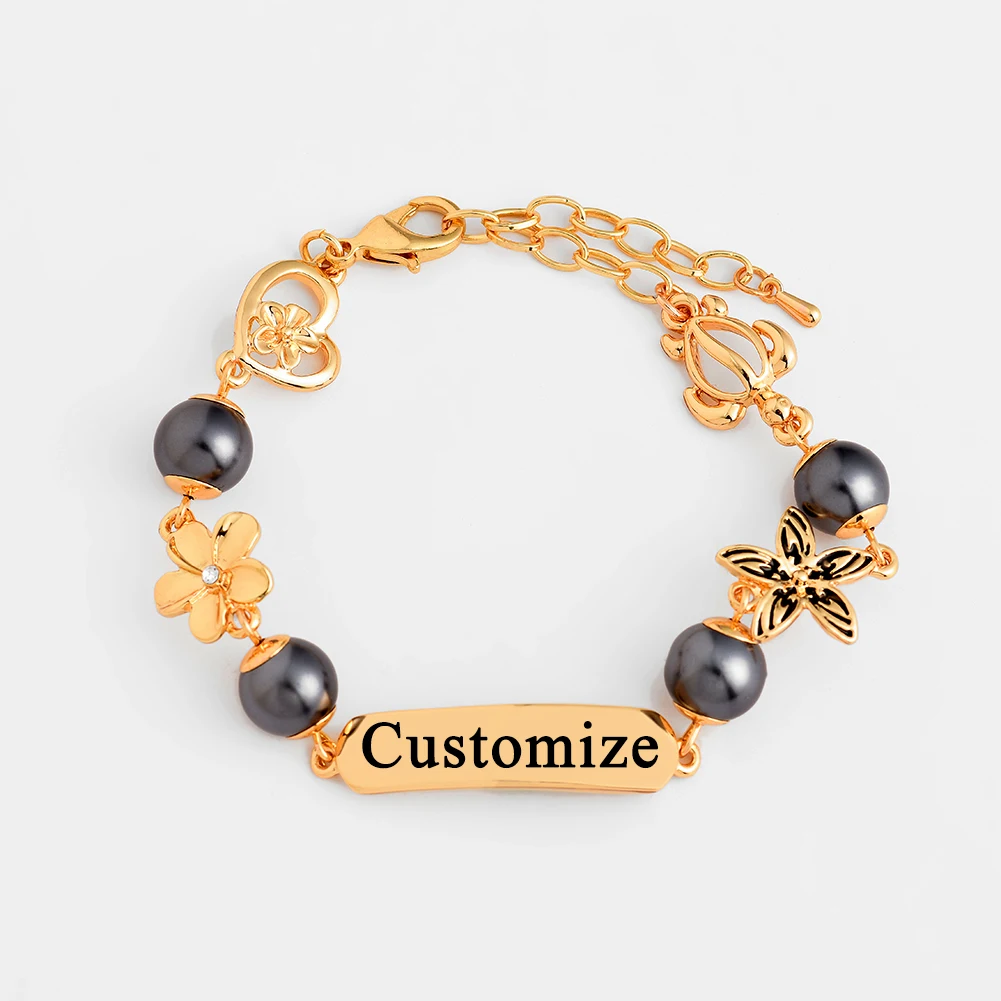 

SophiaXuan Hawaiian Pearl Bracelets Adjustable Chain Custom Name Women Jewelry Bracelet, As shows