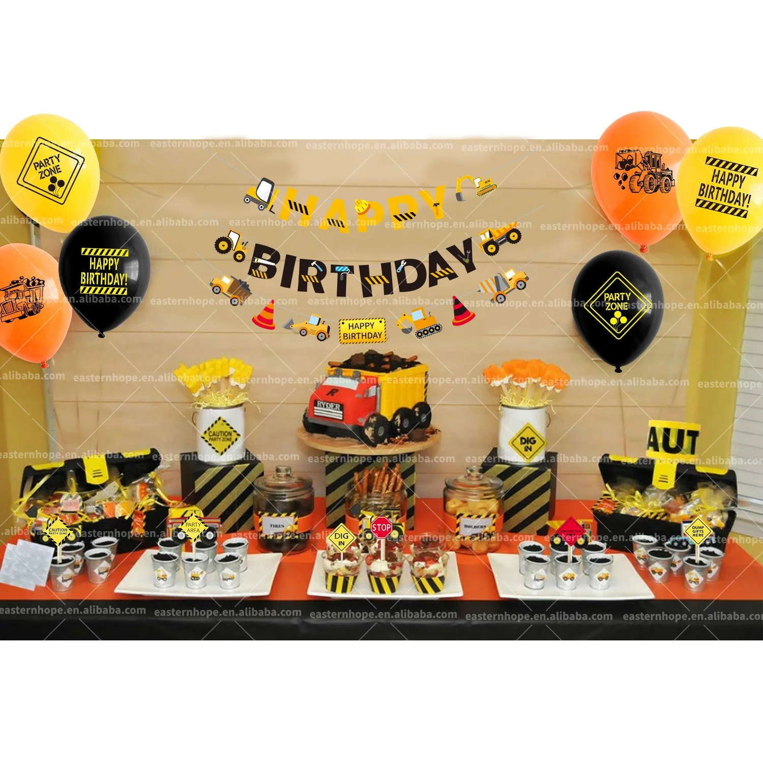 Easternhope Construction Party Favors Banner Cake Toppers And Foil