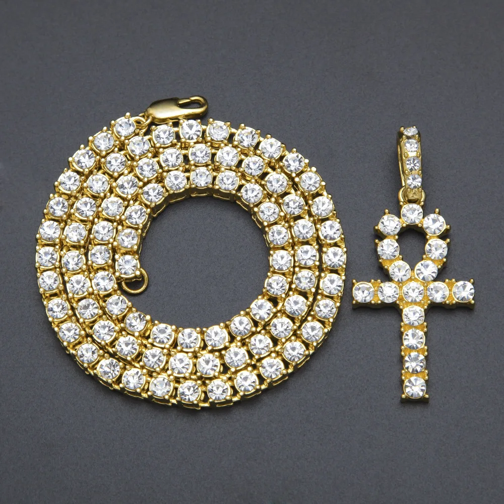 

Hot Selling Hip Hop Jewelry Tennis Chain with Cross Pendant