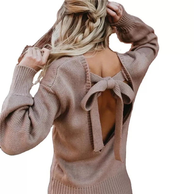 

Women Backless Sweater Female Open Back Sexy Women Sweater Autumn Fashion Knitted Pullovers For Women, Picture