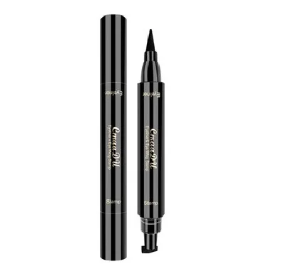 

2 in 1 Liquid Matte Eyeliner Stamp Pen Colorful Thin Wing Seal Black Glitter Lasting Eye Liner Pencil, Black color