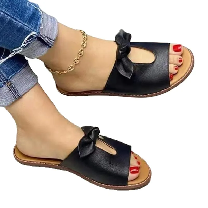 

2021 Summer Plus Size Ladies Sandals Bowknot Sandals Fish Mouth Open Toe Women Flat Slippers