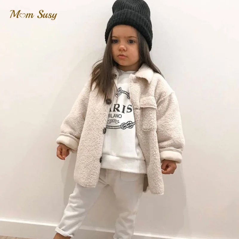 

Fashion Baby Girl Jacket Fleece Toddler Child Warm Sheep Like Coat Thick Shirt Outwear Spring Autumn Winter Girl Clothes 2-10Y