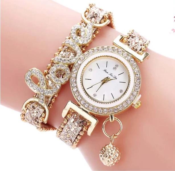 

Women Fashion Bracelet Rhinestone Rivet Leather Strap Quartz Dress Watches, Colourful