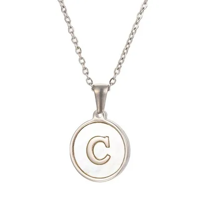 

New Design Round White Shell Capital A-z Alphabet Necklace For Women Men Silver Stainless Steel 26 Letter Initial Necklace