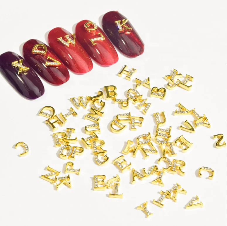 

Luxury zircon jewerly ab letter nail gems letter nail charms