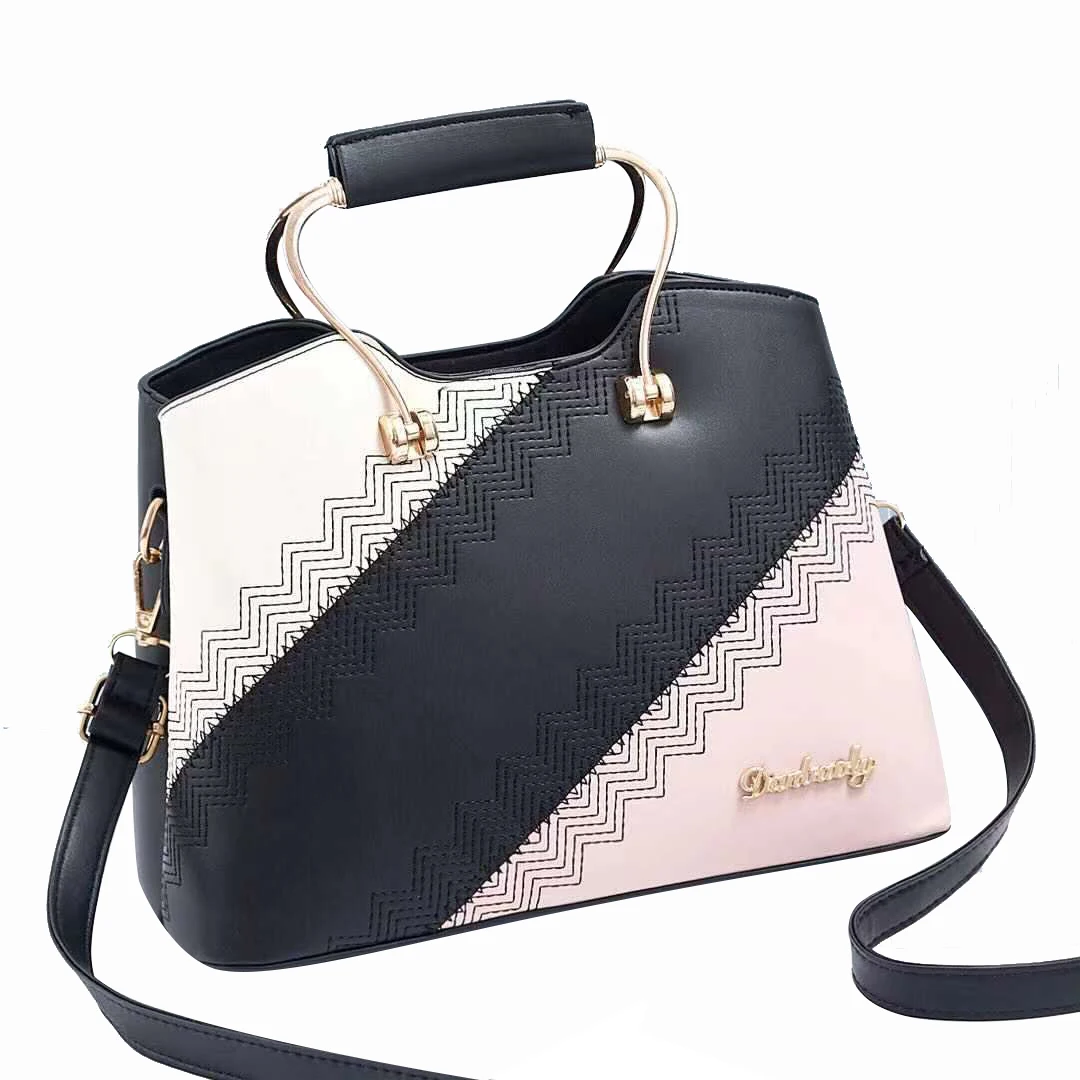 

DL186 28 Guangzhou supplier wholesale women's bags latest designer handbags stitching leather handbags ladies handbags, Black....