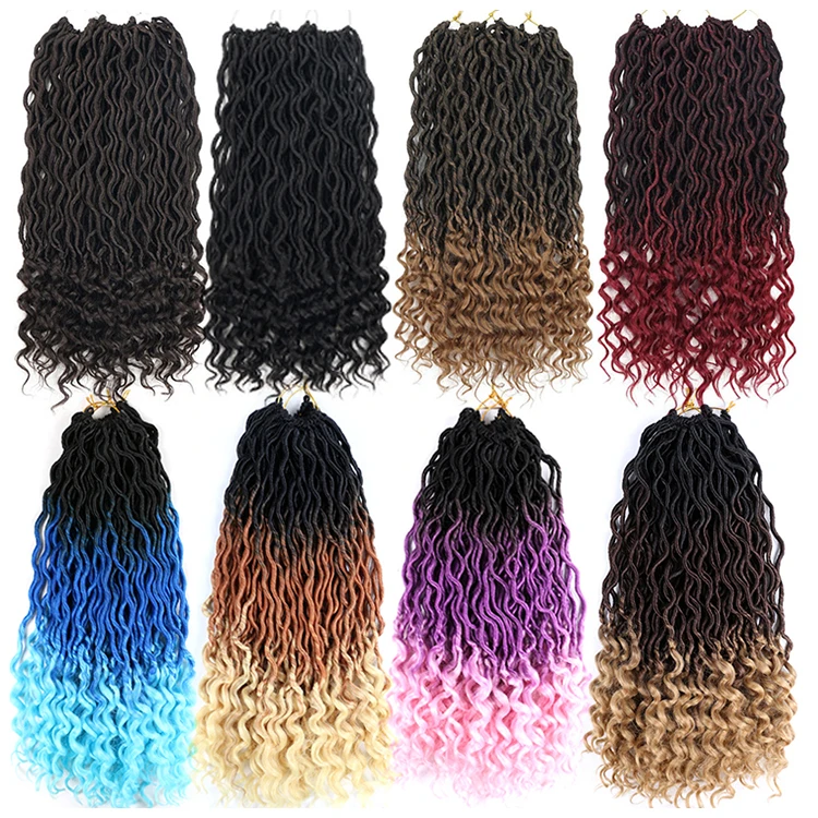 

Wavy Goddess Locs Crochet Synthetic Braiding Hair Curly Ends Ombre Pre-Looped Faux Locs Hair Braids Crochet Locs Hair Extensions