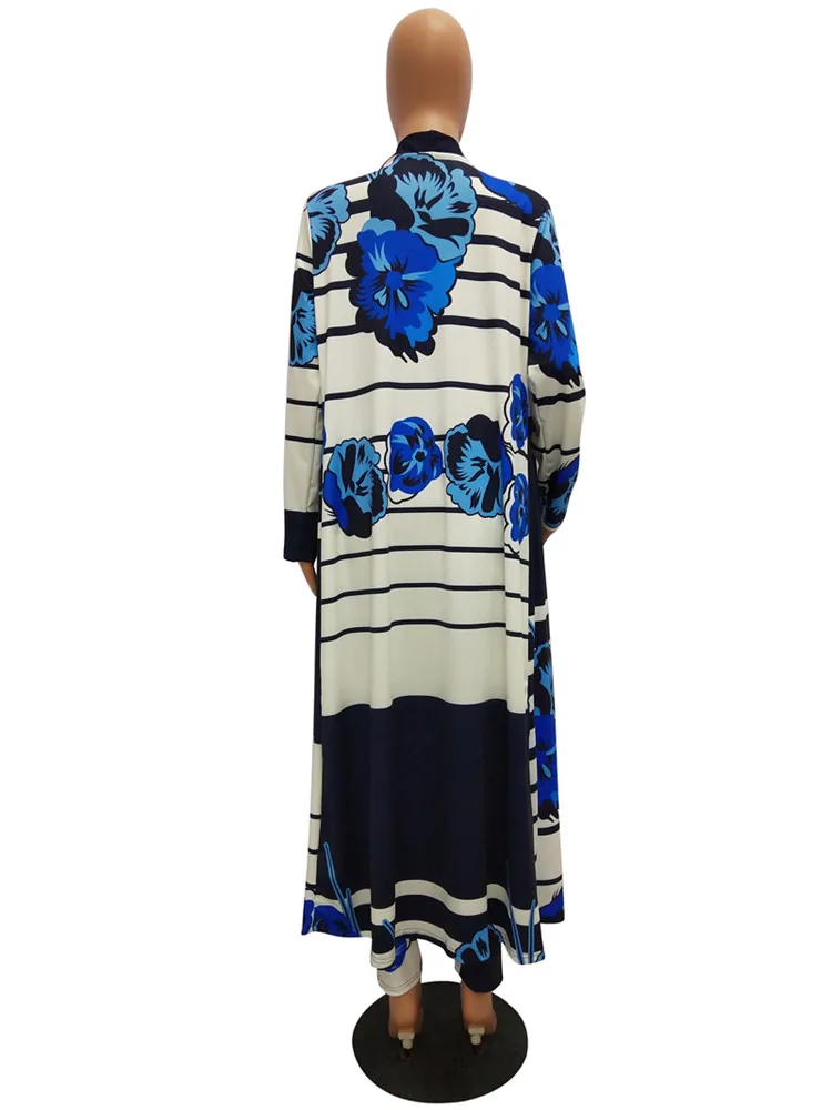 SACM202 print trendy long coat and pencil pants women casual suit ladies 2 piece set