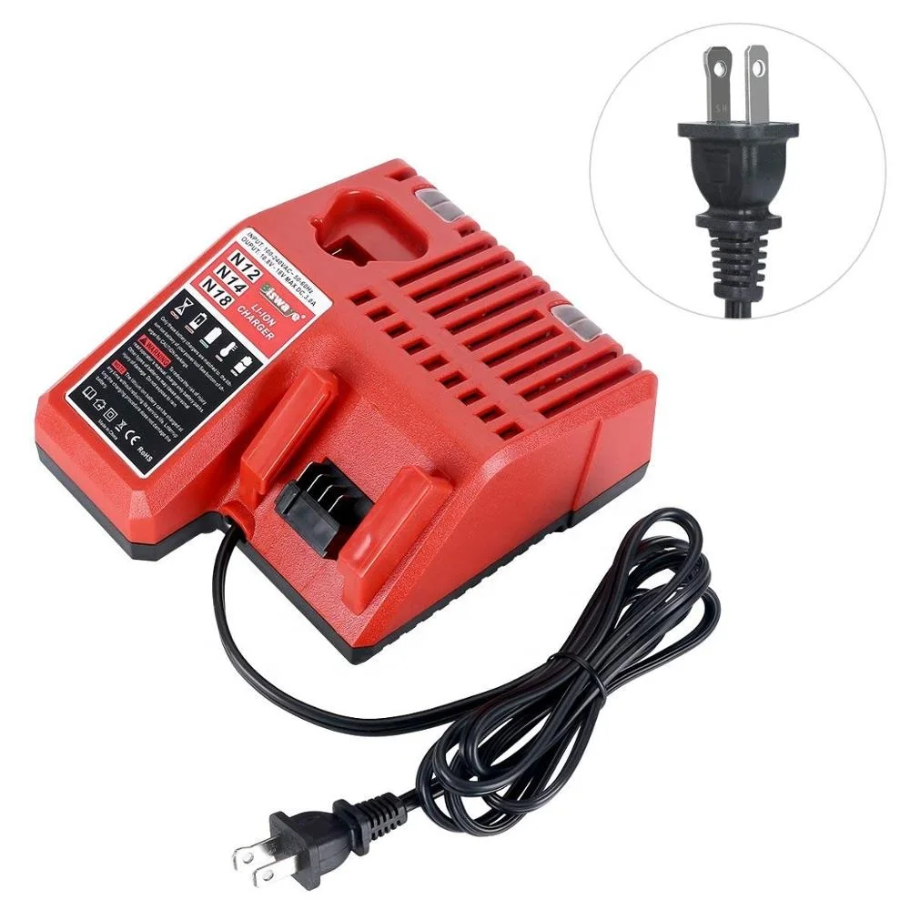 

Battery Charger 48-59-1812 Suitable for 12V-18V Milwaukee M12 M14 M18 Lithium Battery 48-11-2420 48-11-1850 48-11-2401, Red