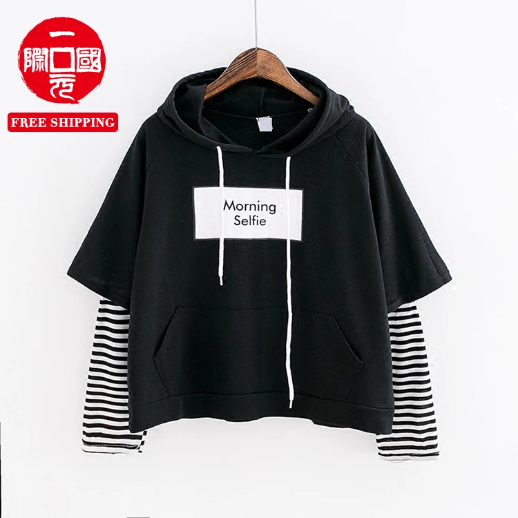

Autumn and winter students two-piece hooded pocket thin pullover women's sweater
