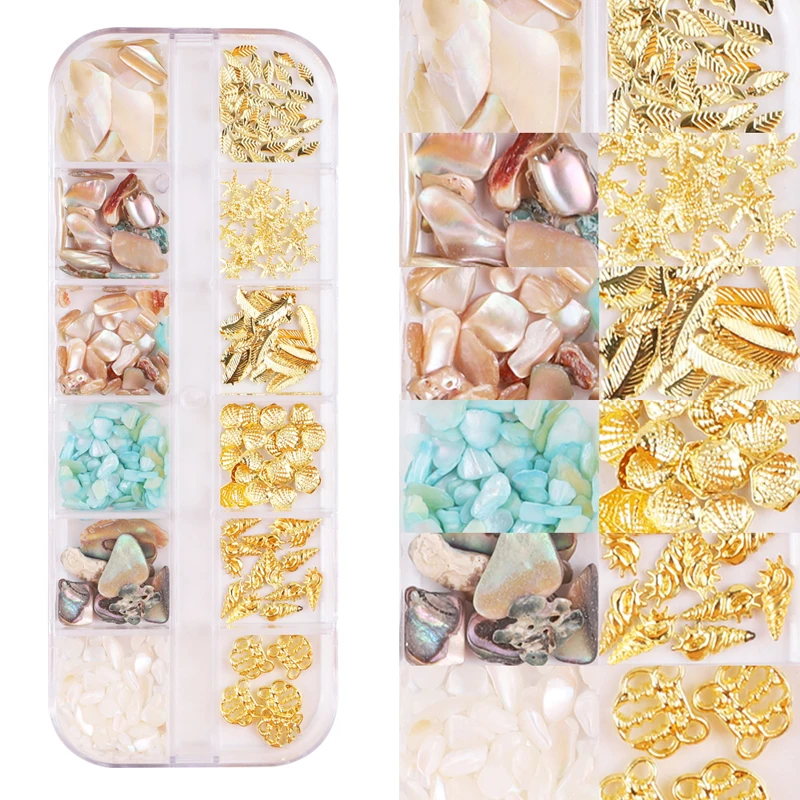 

2020 nail trends gold alloy shell flakes mixed nail decoration accessories 3d nail charms