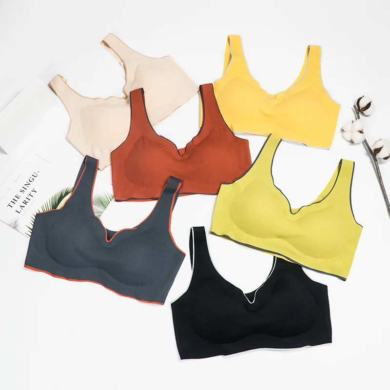 

Ladies Underwear Brassiere Women Sujetador Deportivo Fashion Gather No Steel Ring Seamless Latex Sports Sleeping Bra