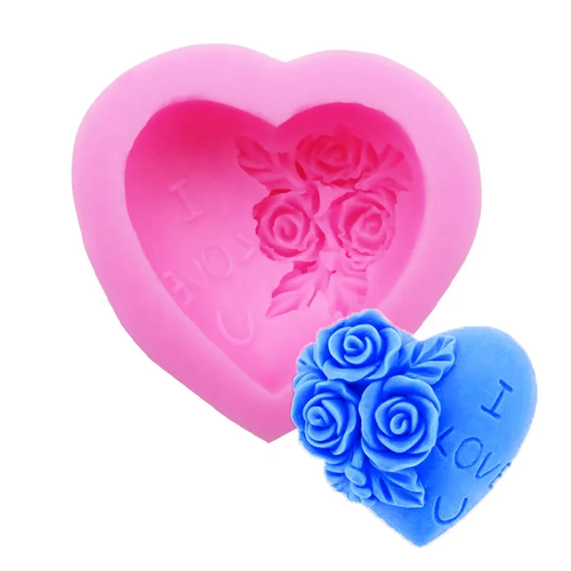 

1PC Silicone Chocolate Soap Mold Cake Stencils Rose Flower Heart Shape Mould Kitchen Accessories Pastry DIY Tools Baking Pan