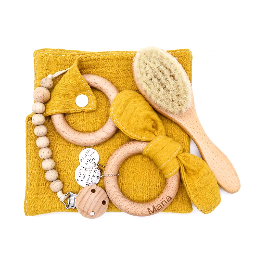 

Newborn Bpa Free 100% Cotton Infant Wooden Teething Ring Baby Bathing Toy Set