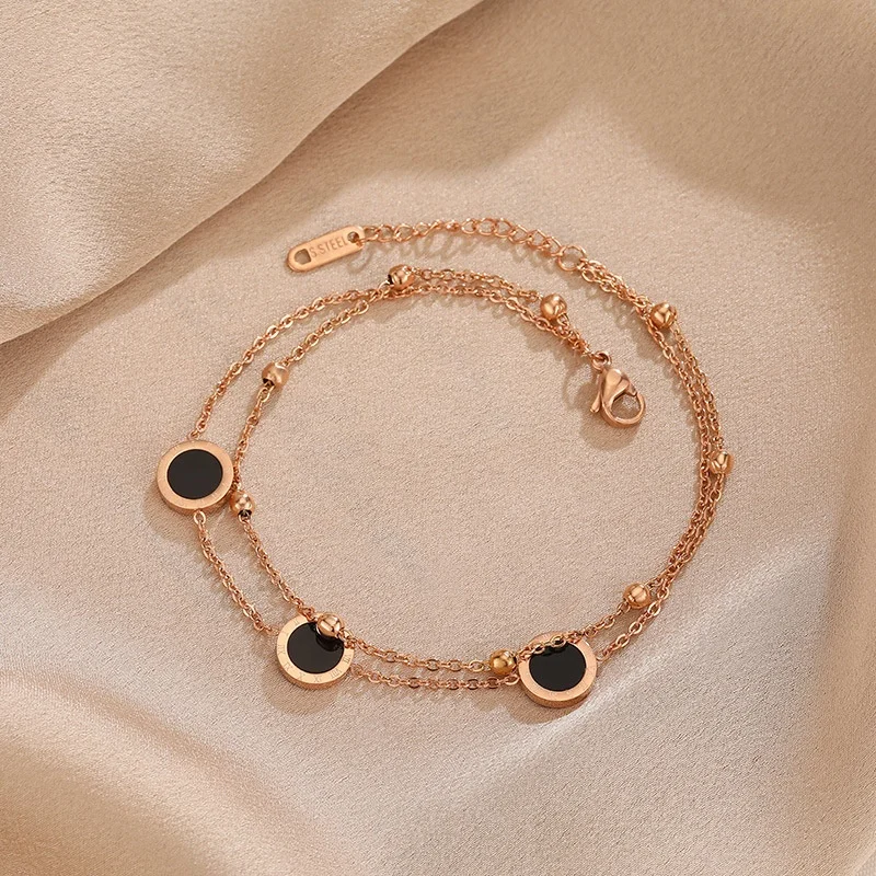 

Fashion Jewelry Stone Anklet 18K Rose Gold Fashion Design Crystal Anklet Lady Titanium Jewelry, Rosegold