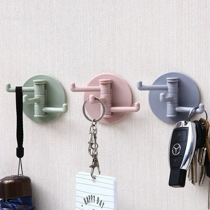 

CL201 Kitchen Wall Hanger Bathroom Kitchen Supplies Hooks Rotatable Seamless Adhesive Hook Strong Bearing Stick Hook, 4 colors