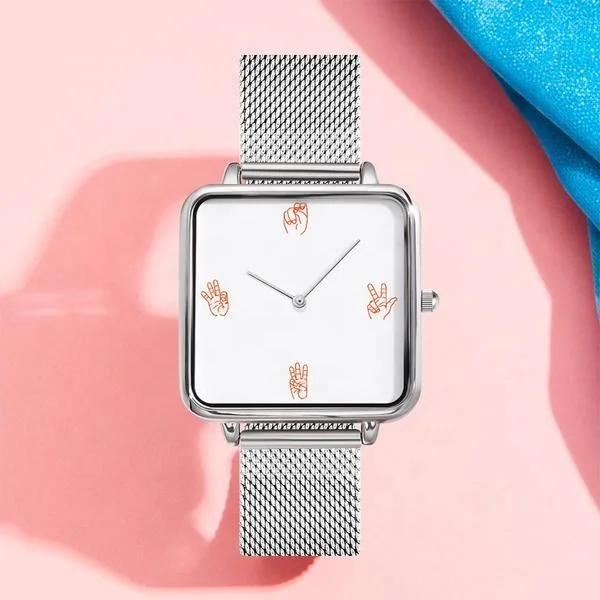 

Custom Photo Gesture Square Watch Rectangle Stainless Steel Watch For Men