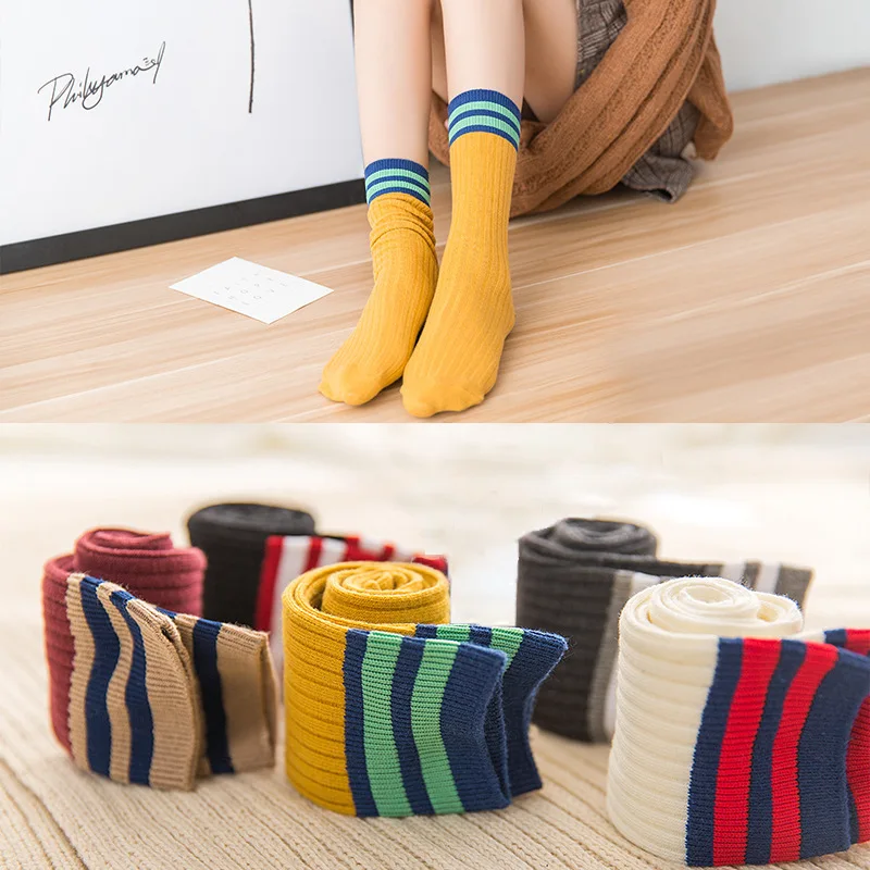 

New design all-cotton fashion student customized girl school socks, 4 colors