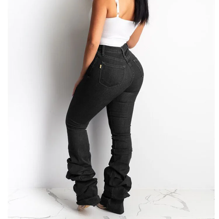 

Autumn 2021 Hot Selling New Slim Fit Jeans High Waist Solid Color Women Denim Jeans