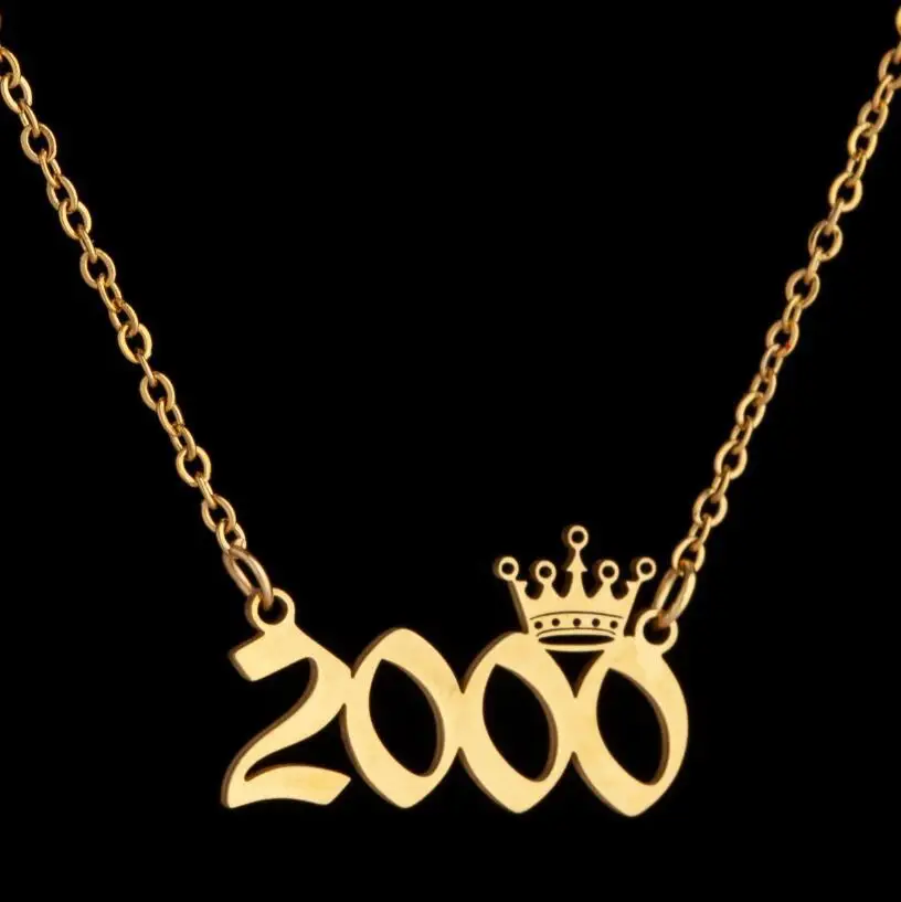 

Dropshipping 1980-2020 New Stainless Steel Birth Year Necklaces old english Custom Number Personalized crown year Necklace