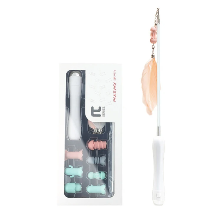 

Wholesale laser retractable toy single set feather bell head optional with funny cat stick, White