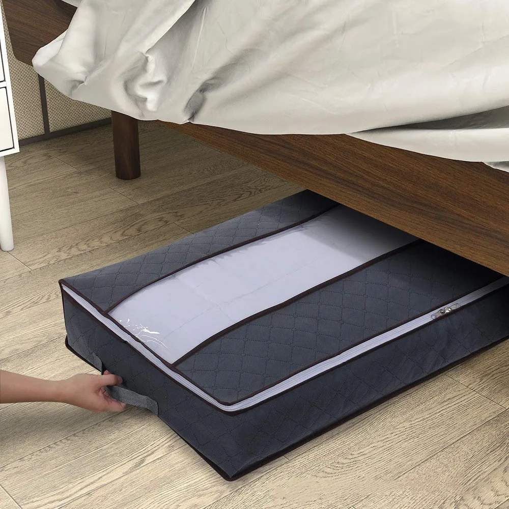 

large non-woven foldable underbed storage bag clothing storage bags with clear window, Grey