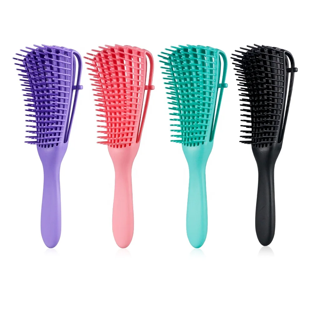 

2021 New Arrivals Hair Accessorie Curly Wet Afro Textured Detangling Brush 3a to 4c Kinky Wavy Curly Coily Comb Small Hair Brush, Purple,green,pink,black