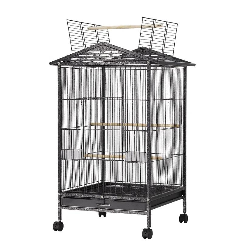 

Wholesale Large Steel Aviary Pet Parrot Cage Bird Cage with Roof breeding Cage, Black