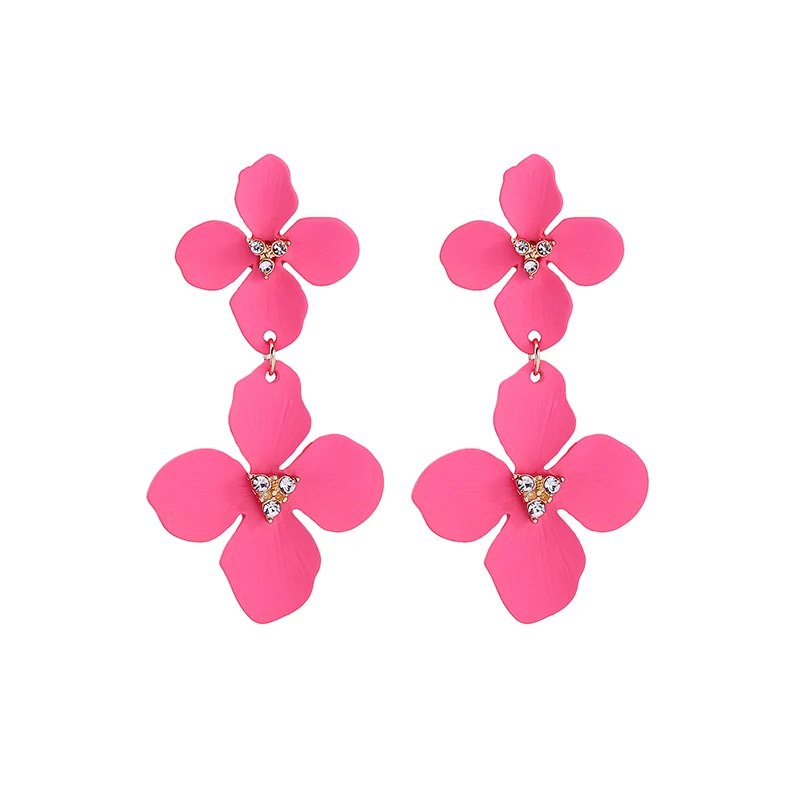 

ed01763c Moda Bijoux Sweet Dainty Blossom Crystal Jewelry Women Fashion Double Pink Color Large Flower Earrings Women