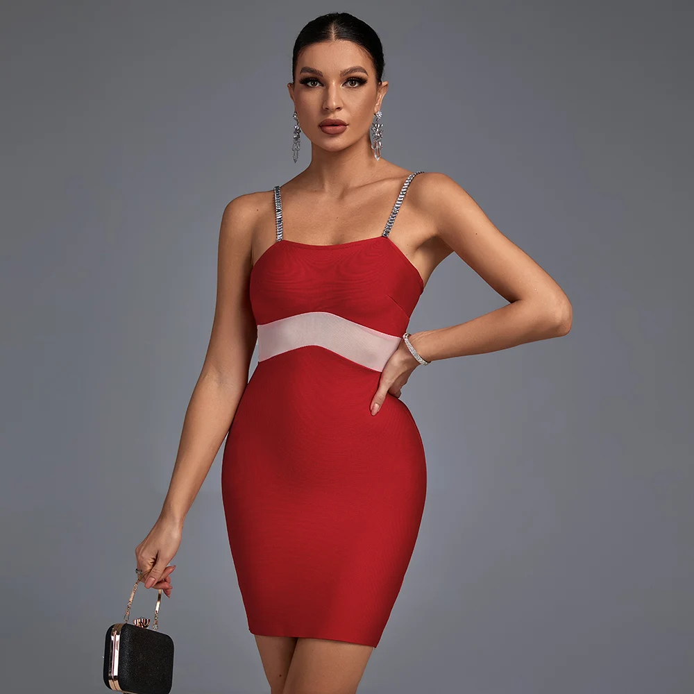 

bandaged dress 2021 summer red bodycon dress for women sexy spaghetti mini club evening celebrity party dresses high quality