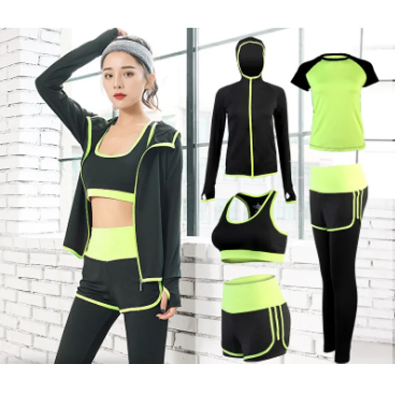

5 piece fast drying elastic running sportswear women's fitness active wear Yoga suit clothes