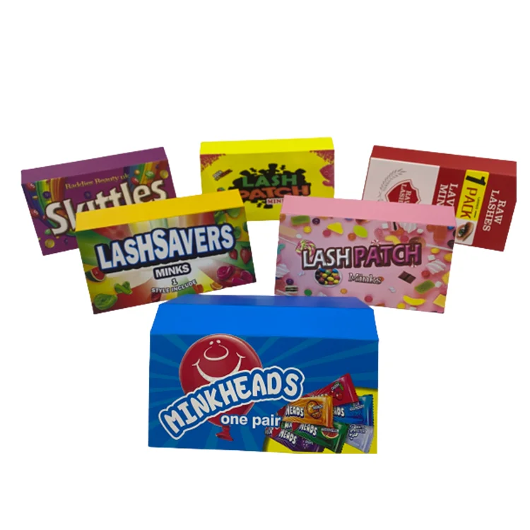 

Custom Eyelash Boxes 25 mm 3D Mink Fluffy Eyelash Packaging candy skittles lash box 25mm mink eyelash, Candy color