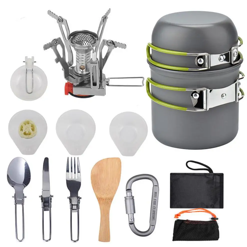 

High Quality Portable Aluminium Camping Pot Set Hiking Backpacking Cookware Outdoor Camping Cooking Cookware Sets, Silver