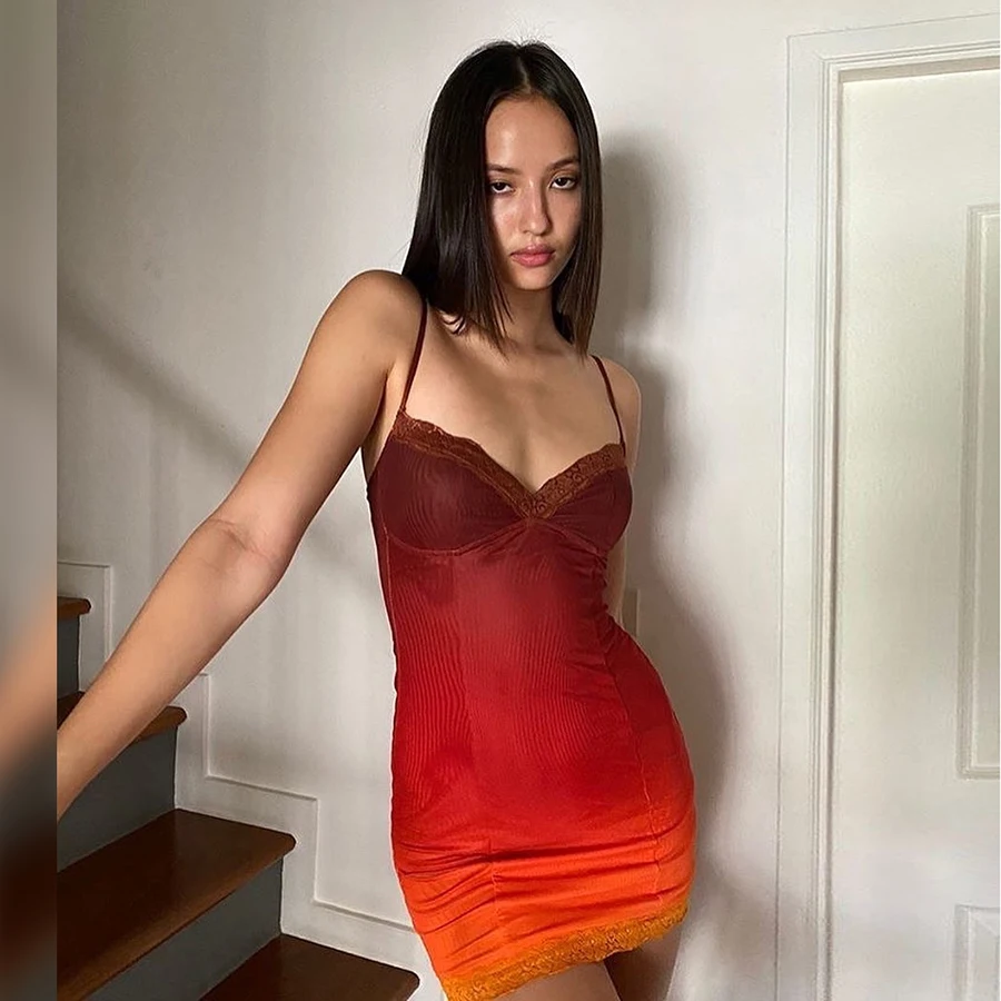 

Nibber K20D08992 V Neck Party Clubwear 2020 Straps Casual Street Clother Fashionable Gradient Color Bodycon Women Mini Dress