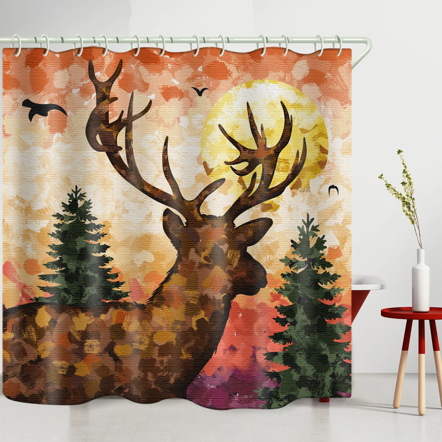 

Forest sika deer theme bathroom waterproof and mildew proof 100% polyester shower curtain partition toilet bathroom curtain, Picture