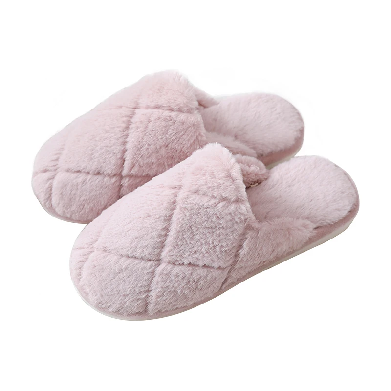 

Attractive Price New Type Fashion Lingge Plush Slippers Furry House Slides, Solid color