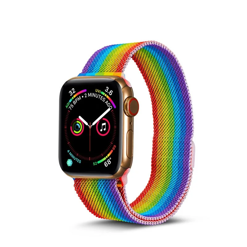 

New Rainbow Strap Luxury Milanese Mesh Band Suitable For Apple IWatch Series SE 6 5 4 3 Stainless Steel Metal Watch band, Rainbow color