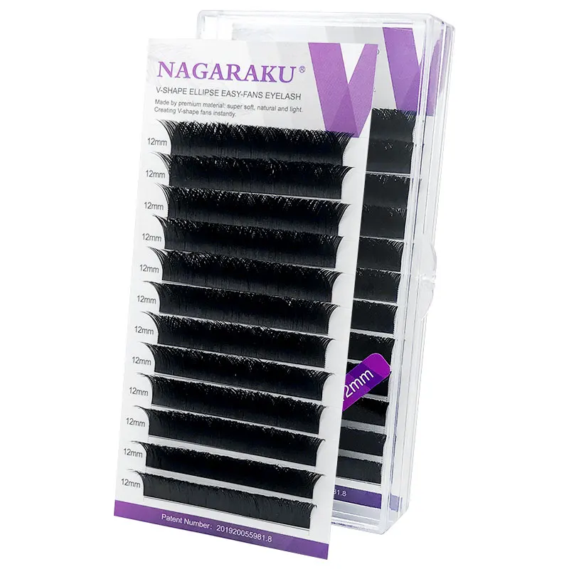 

NAGARAKU V-Shape Ellipse Flat Split Tips Eyelash Extension Weaving Progress Double Tips Easy-fans Eyelash Super Soft Natural, Natural black