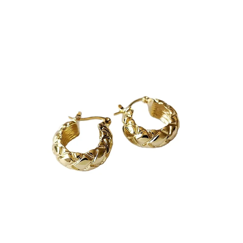 

Retro gold round diamond plaid personality exaggerated geometric circle earrings