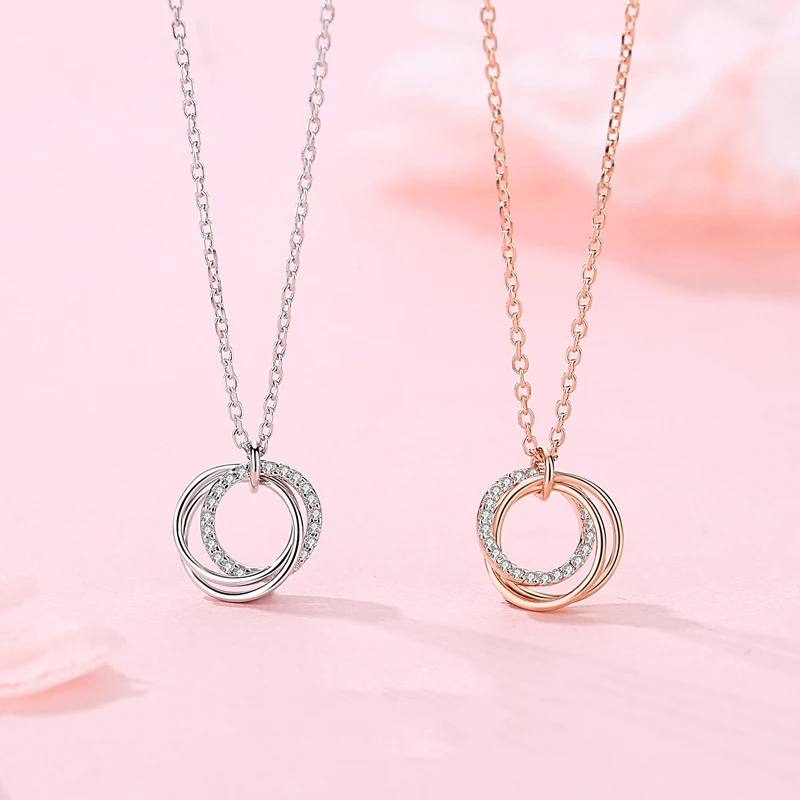 

wholesale Fashion interlocking Circle 925 Sterling Silver Pendant Necklace with Zirconia