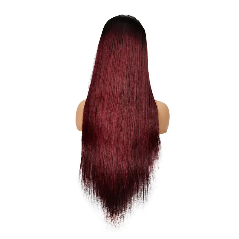 

13x4 Lace Frontal Two Color Ombre 1B 99J Human Hair Straight Lace Front Wig Virgin Human Hair Front Lace Wig for Black Woman, 1b/99j ombre lace wig