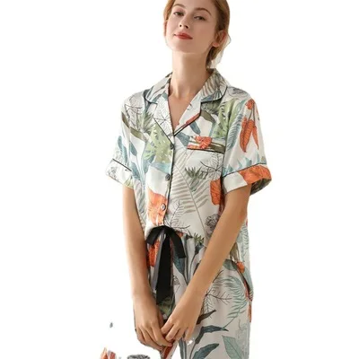 

Soft Cozy Style Tropical Leaf Printing Womens Pajamas Set PJS for woman, Pink, navy, black, orcustomized color