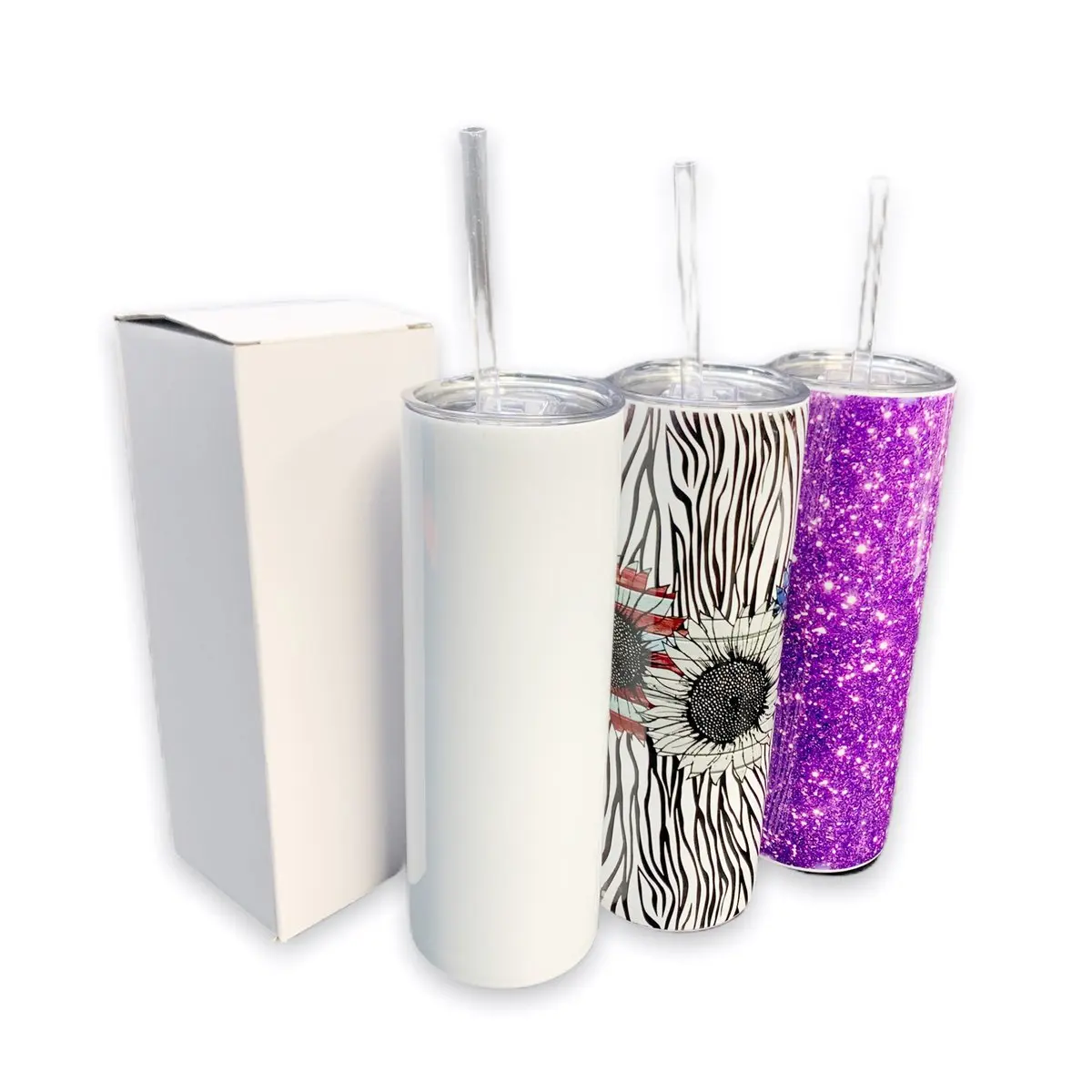 

USA Warehouse Stainless Steel 20oz Skinny Straight Blank Sublimation Tumbler With Slide Lid And Straw, Silver, black ,pink,blue