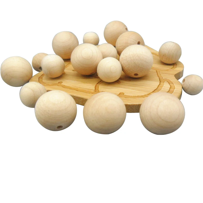 
Wholesale chewable round beads wooden teething ring for baby teething necklace 