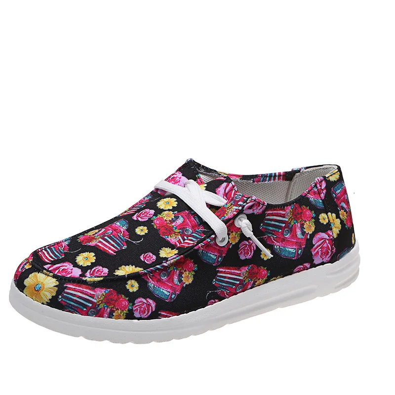 

2021 Women's Fashion Print Casual Shoes Totem Flower Breathable Canvas Trendy Shoes