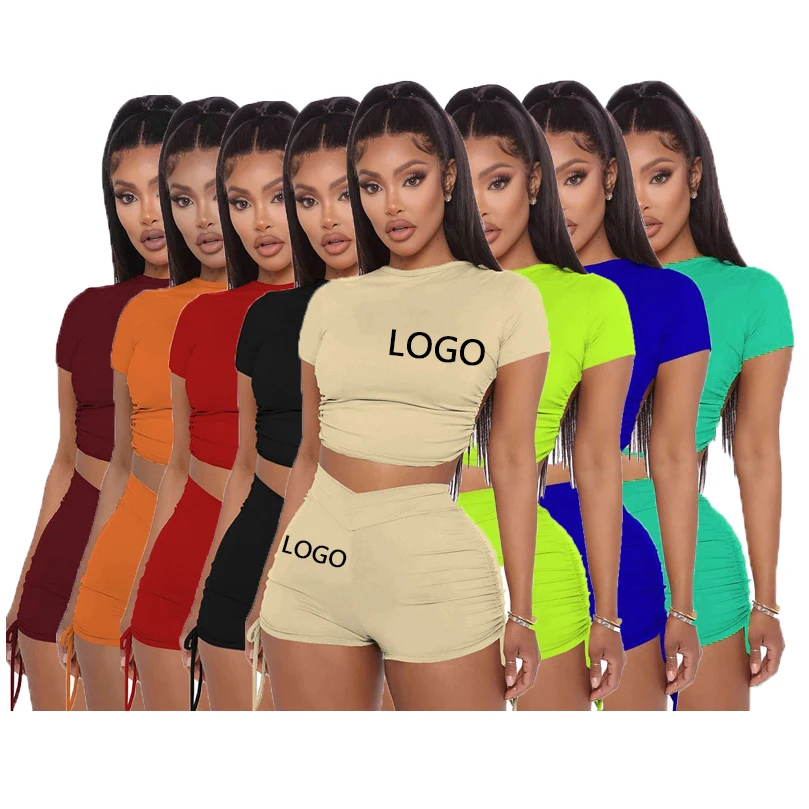 

Best Price Crop Top Skinny Short Sleeve Biker Shorts Sets Custom Shorts Womens Workout Sets Summer Short and Shirt Set, Picture color